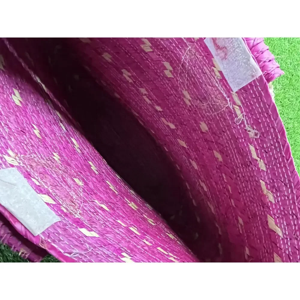 Pink Straw Handbag with Circular Handles‎ Beach Coastal Summer Spring